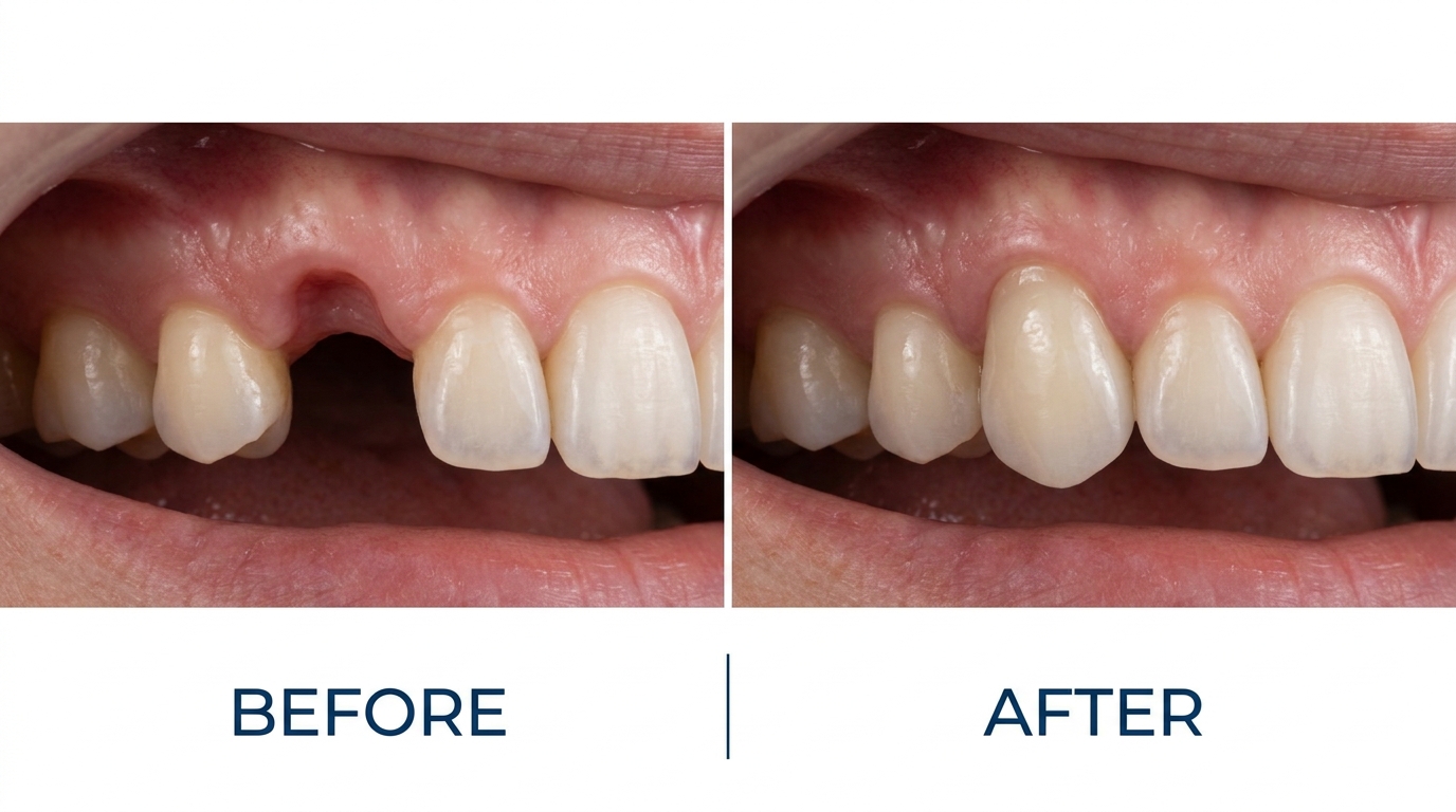 Dental implant smile restoration before and after at Gums and Giggles Kathmandu
