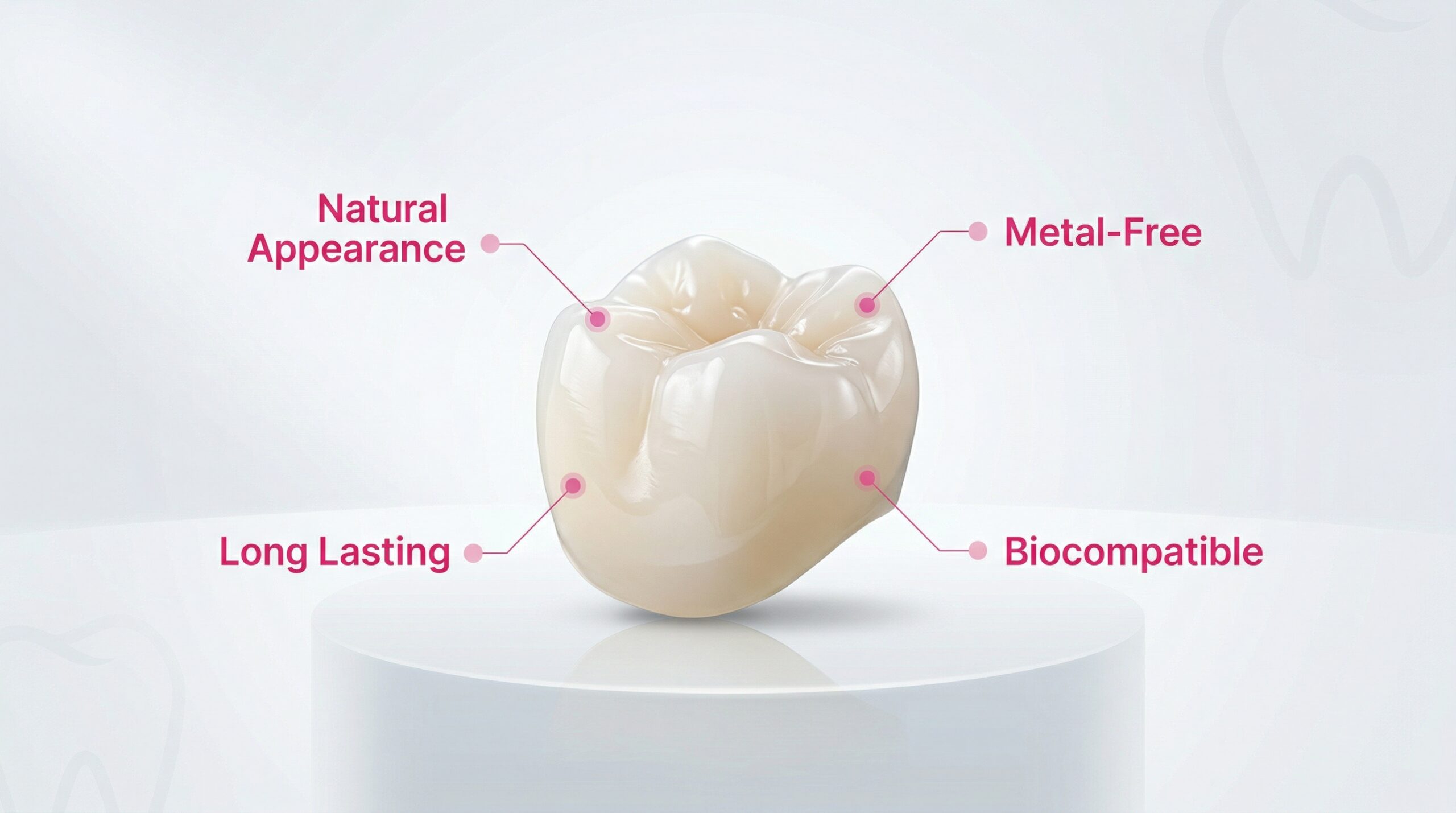 Zirconia dental crown illustration showing natural appearance and metal-free design
